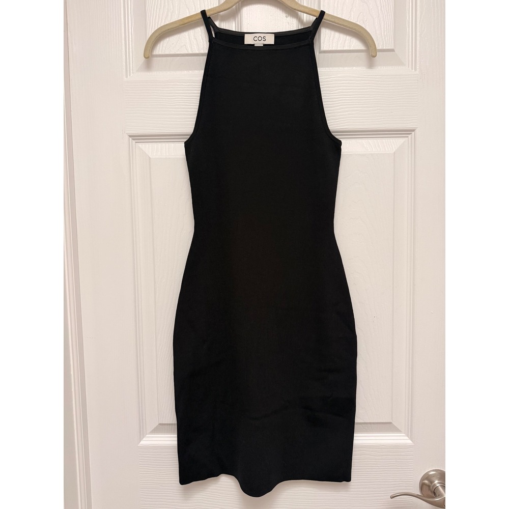 COS Knitted Bodycon Dress Black High Neck Sleeveless Ribbed Mini XS